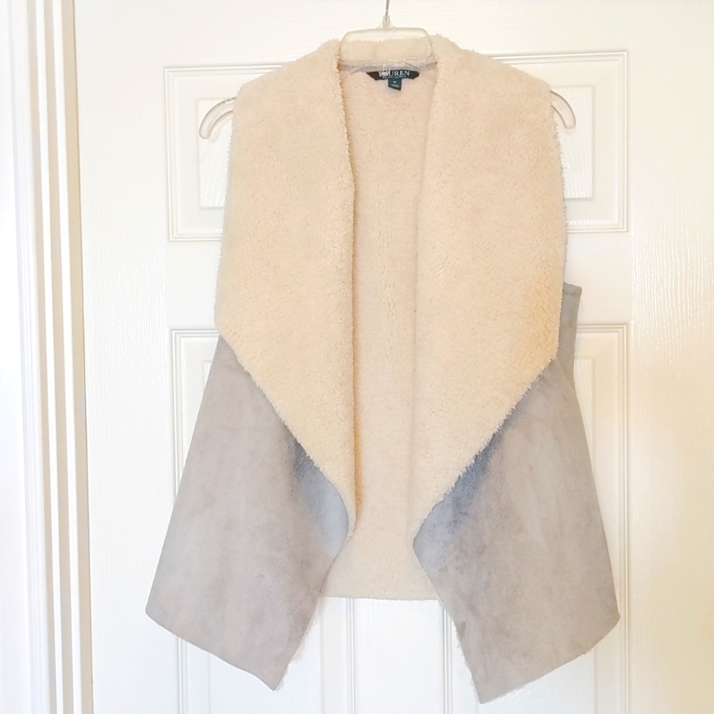 Ralph Lauren Gray faux suede and shearling vest Sz M